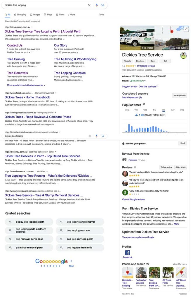 Google MyBusiness listing on desktop or laptop